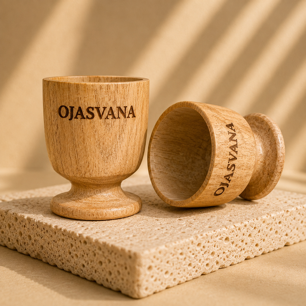 OJASVANA neem wood wooden eye bowls, set of two, natural hand-polished finish
