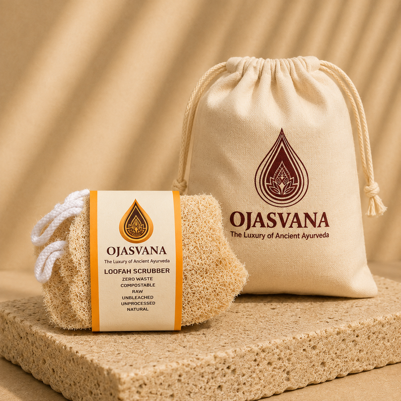 OJASVANA Natural Loofah Set – Premium Exfoliating Bath Loofah (Pack of 3)