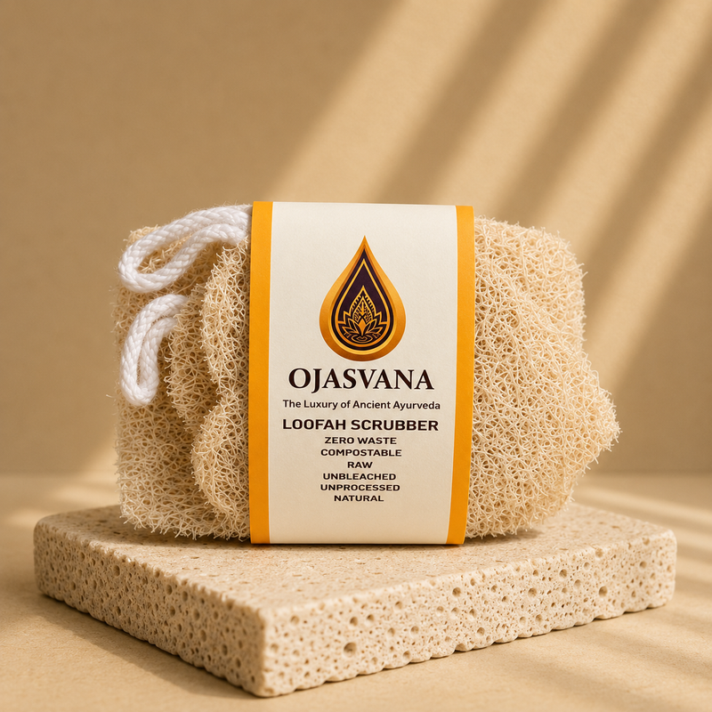 OJASVANA Natural Loofah Set – Premium Exfoliating Bath Loofah (Pack of 3)