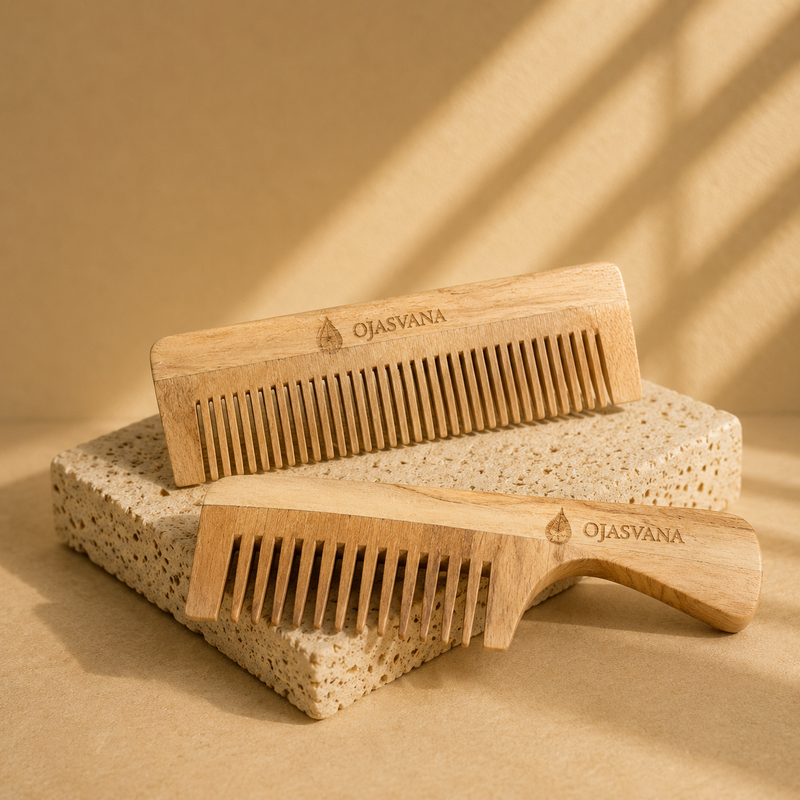 Kacchi Neem Wooden Dual Comb – Premium Ayurvedic Hair Care Combo